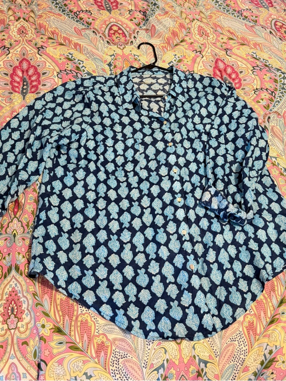 Lilly Pulitzer Navy Shirt with Light Blue Fish Motif